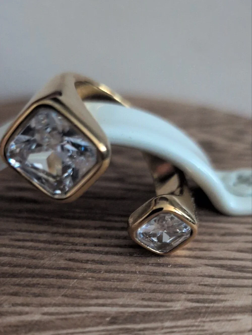 Gold Open Band Ring with Clear Square Stones